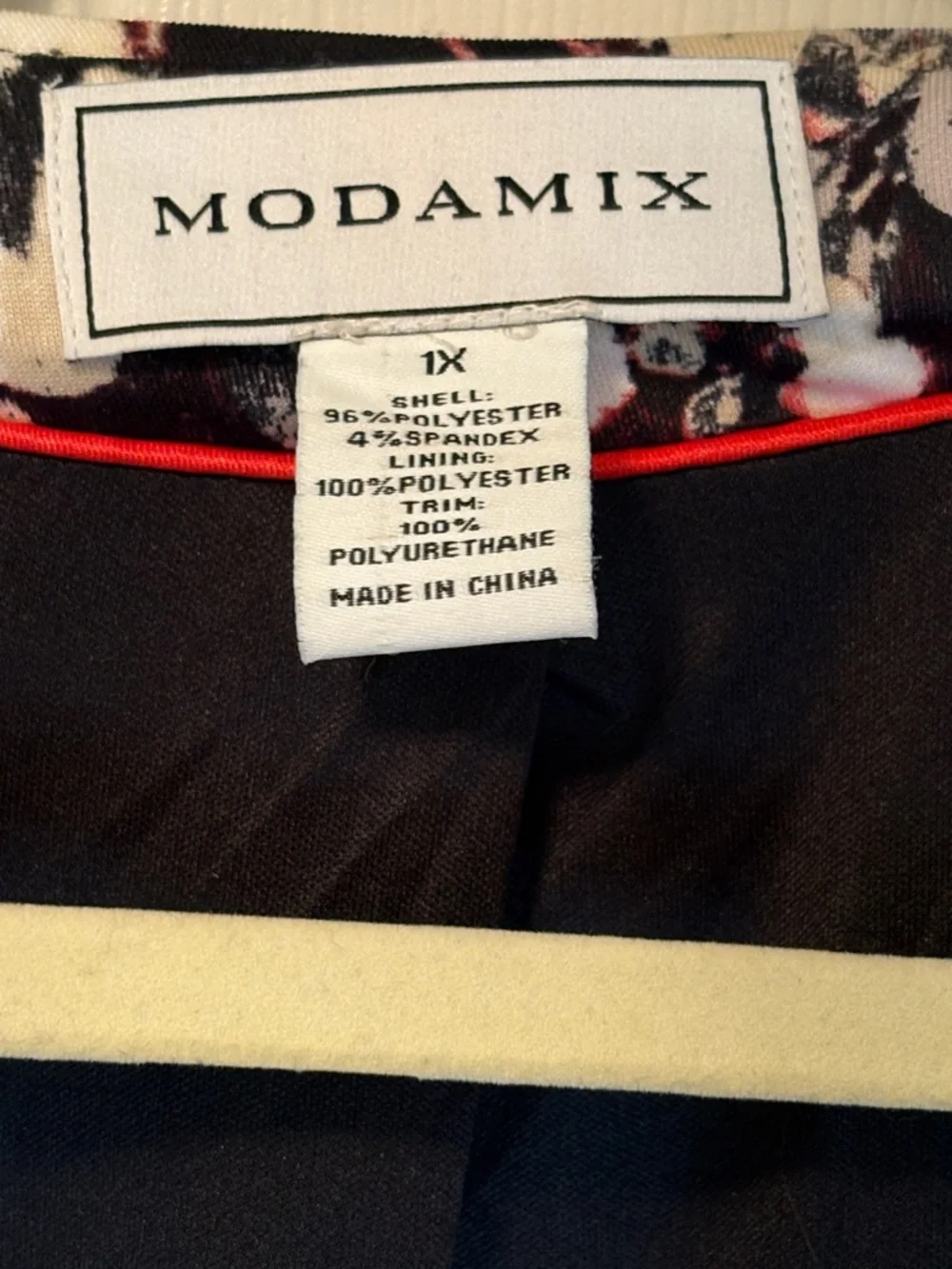 Modamix Red Black Cream Abstract Floral-Print Moto Jacket - Picture 7 of 8